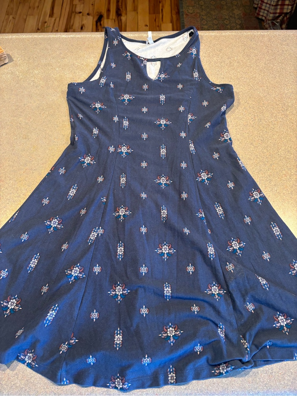 Mudd Navy Floral Midi Dress with Keyhole Neck